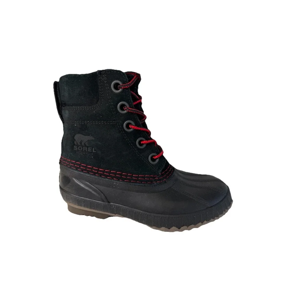 Sorel Youth Cheyanne‎ II Waterproof Lace-Up Boots Black/Red Size 1Y No Box